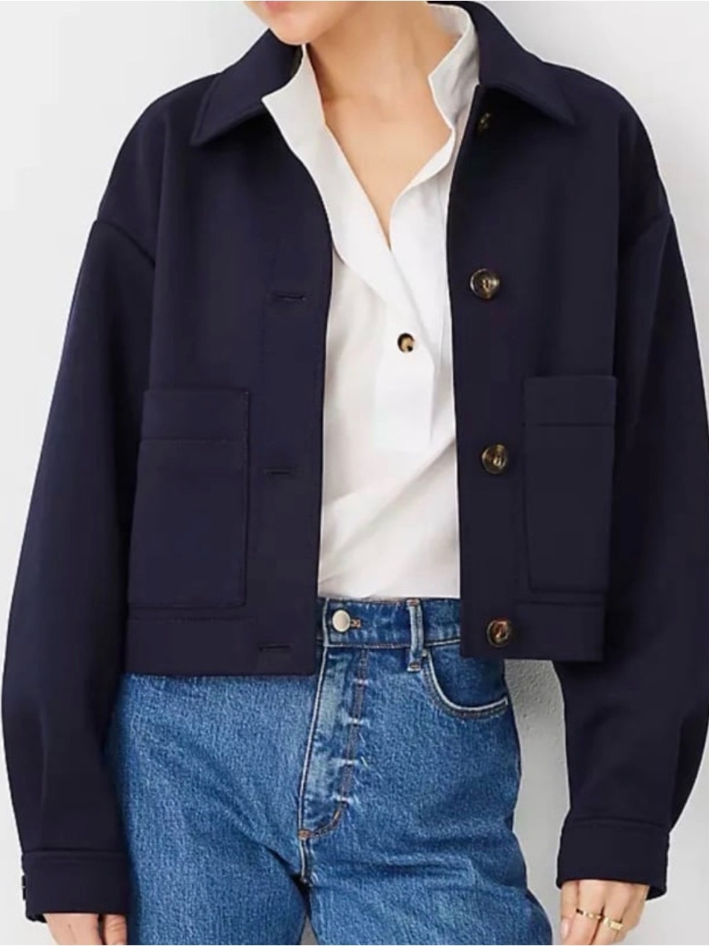 Ann Taylor weekend Navy Cropped Button-Front Jacket